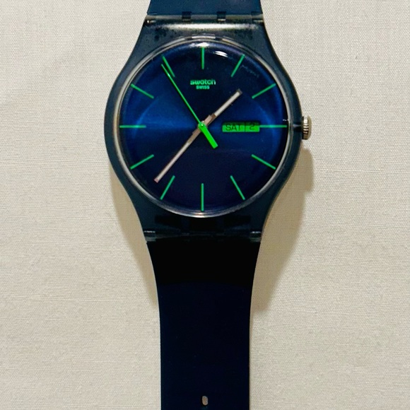 Swatch Neon Green Rebel Watch SR1130SW Silicone Band Blue Unisex - Picture 3 of 6